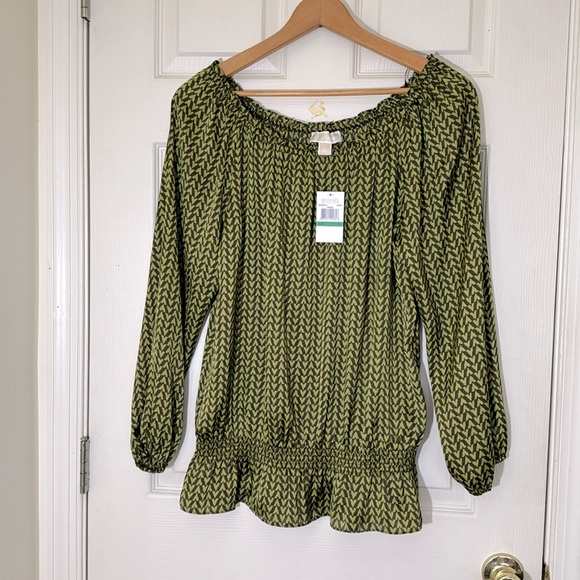 Michael Kors Tops - NWT Michael Kors Women’s Top Size Large Brown & Green long Sleeves Blouse